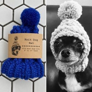 Handmade 100% Wool Knit Dog Hat - XS - Royal Blue